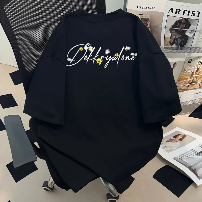 jtrt重磅纯棉花朵字母短袖t恤男女夏季宽松潮牌圆领体恤百搭半袖