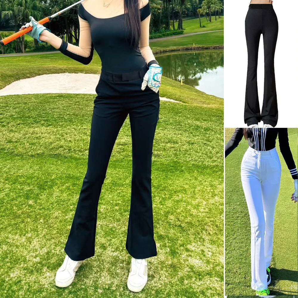 新品高尔夫女装长裤微喇叭裤中腰显瘦显腿长速干百搭休闲运动裤子