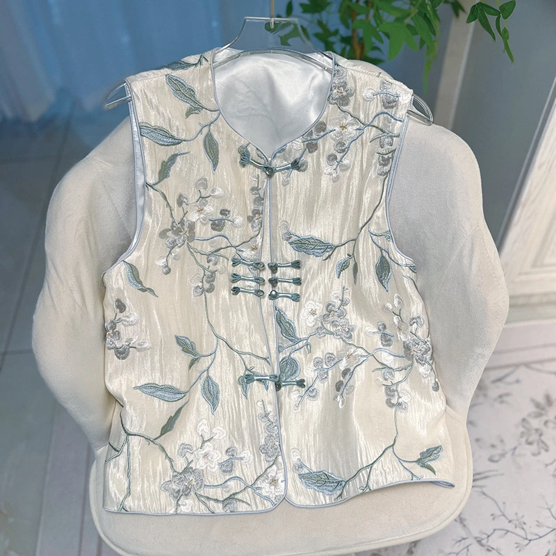 【若兰】新中式小兰花刺绣国风时尚马甲气质女士复古无袖国风马甲