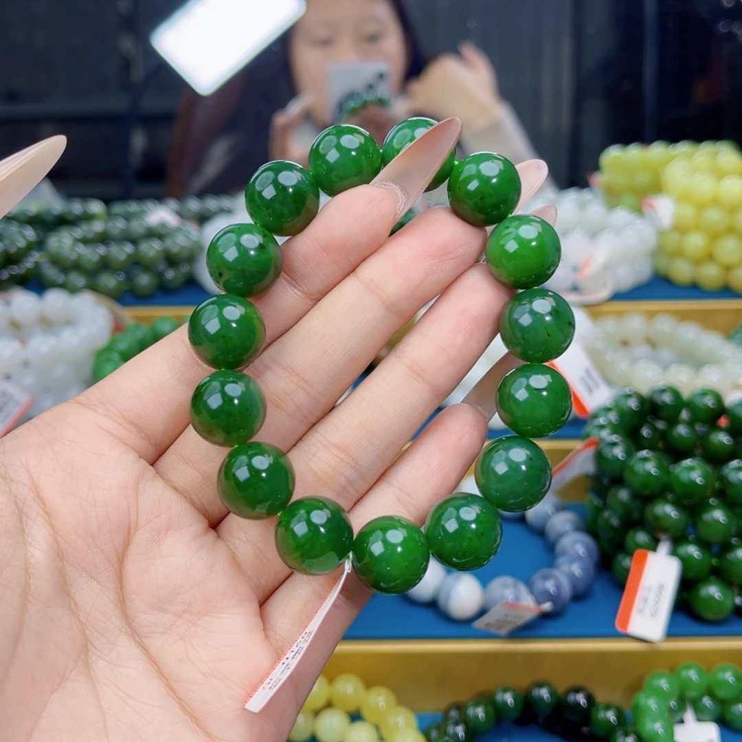 和田玉未镶嵌手链天然和田玉俄碧辣阳绿手串14