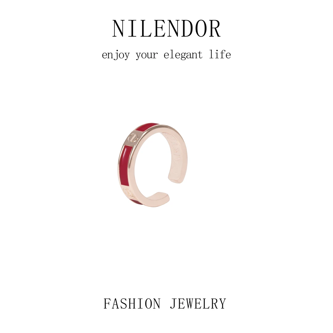 NILENDOR/昵兰D-152时尚轻奢钉子红色开口气质戒指