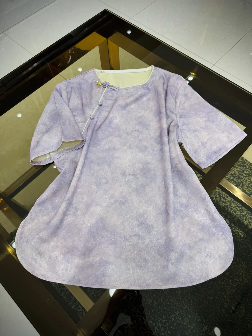 《紫色》桑蚕丝花罗短袖紫色时尚
