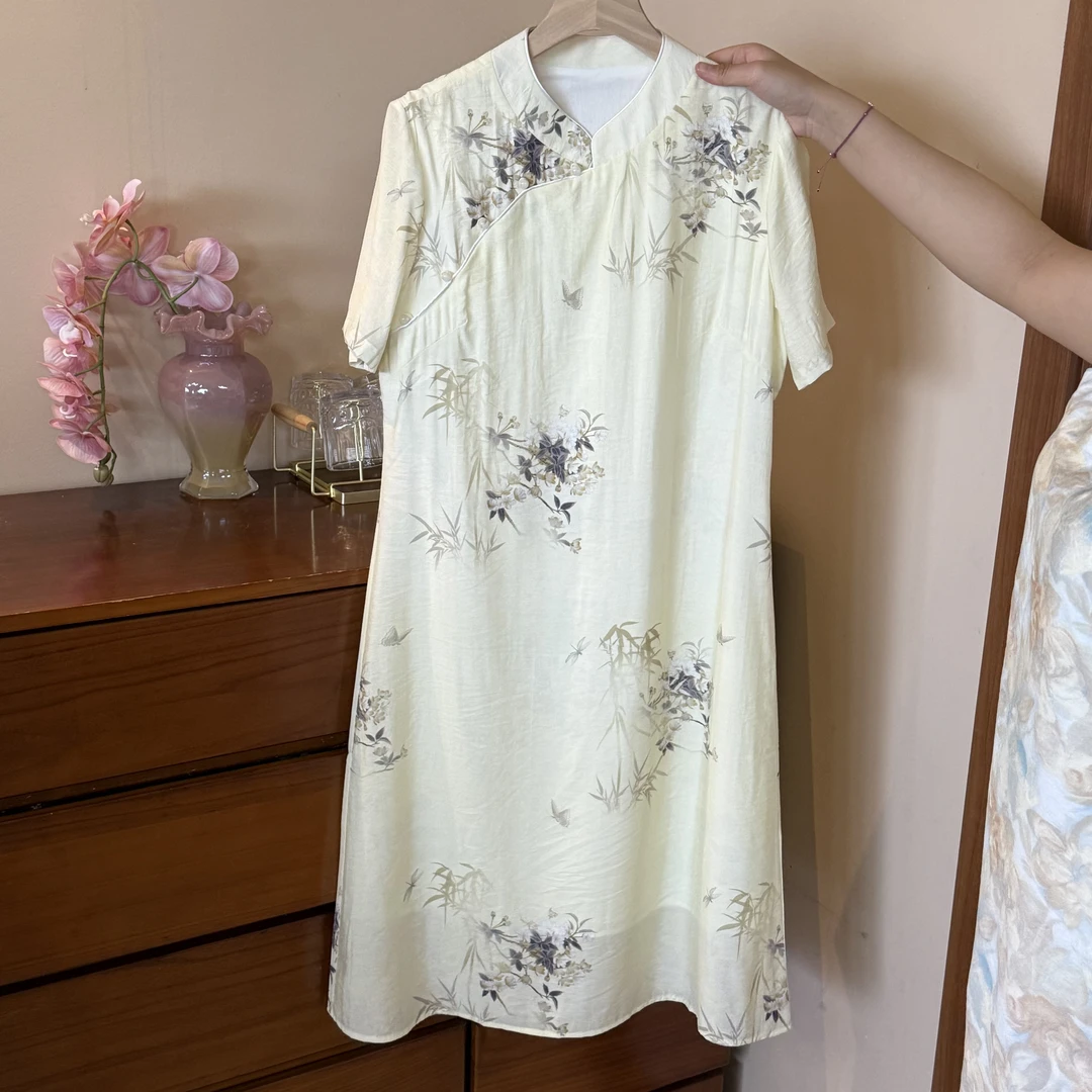 【汐雨】大码旗袍连衣裙胖MM中式棉麻连衣裙宽松遮肚子高端苎麻