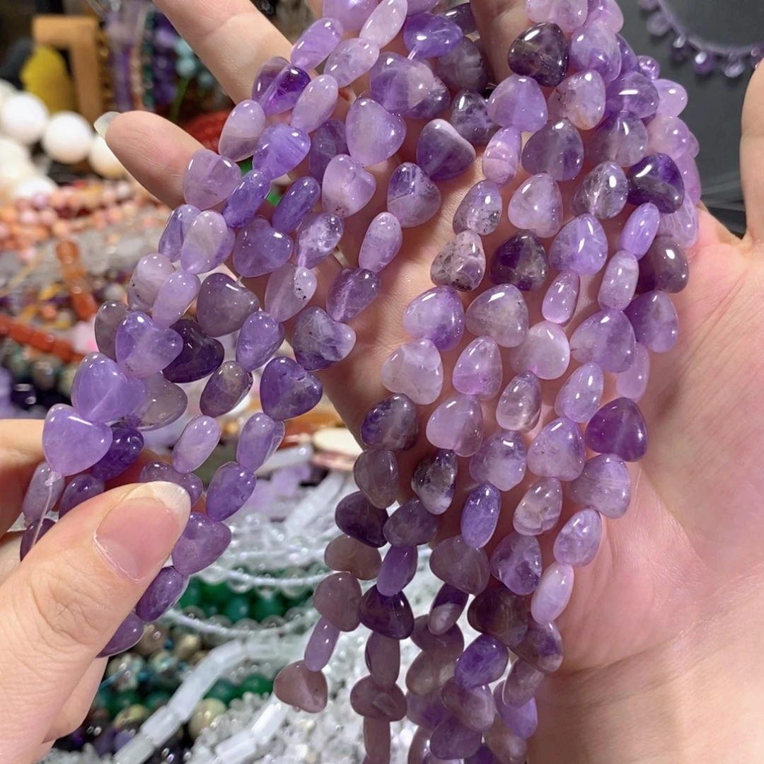 未镶嵌玛瑙/玉髓珠宝半成品紫水晶爱心一条卡12mm