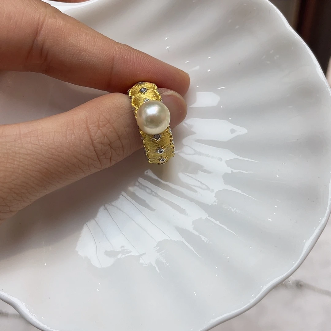 戒指银S925镶嵌海水珍珠