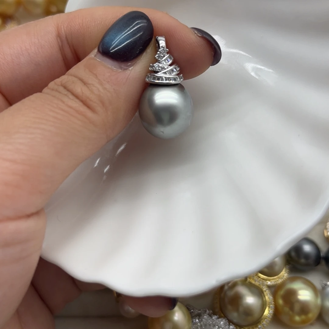 银S925镶嵌海水珍珠吊坠(不含链)