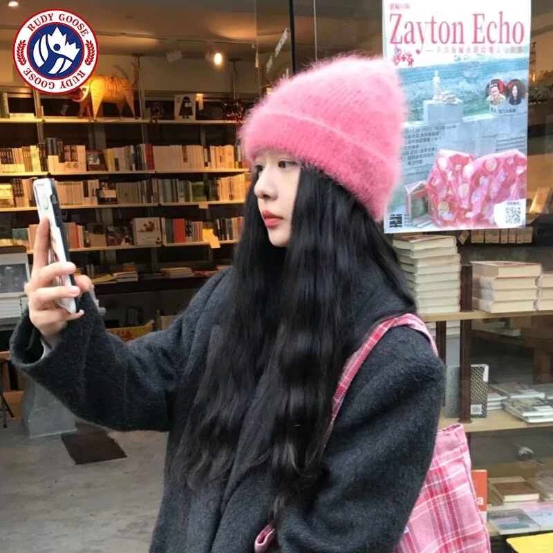 RUDY GOOSE韩版百搭树莓粉可爱针织帽女秋冬时尚保暖显白护耳冷帽