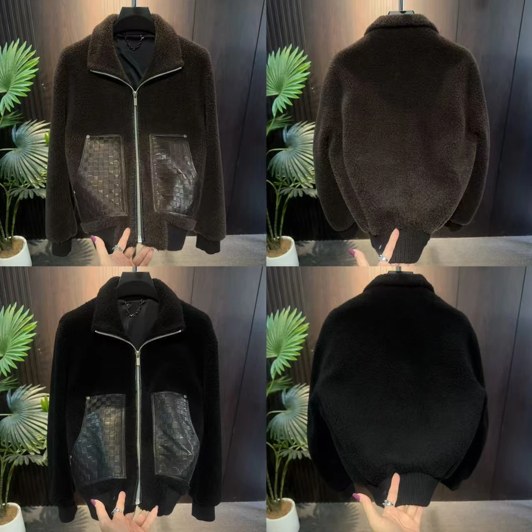新款男士冬季羊毛拼羊皮时尚潮流保暖夹克男款秋冬外套