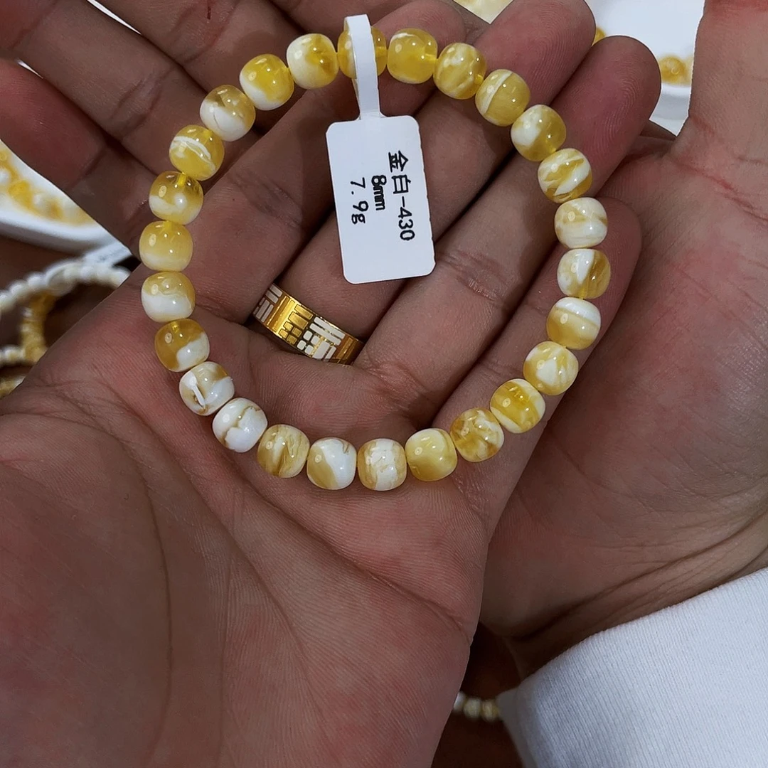 ****、琥珀未镶嵌手链金瓷白8m