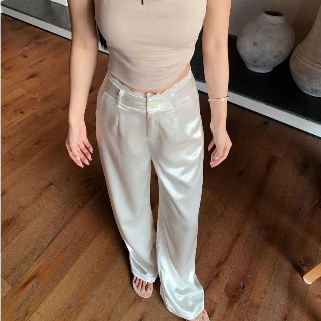 【精选达人推荐】醋酸缎面阔腿休闲裤女夏款高腰垂感宽松拖地319#