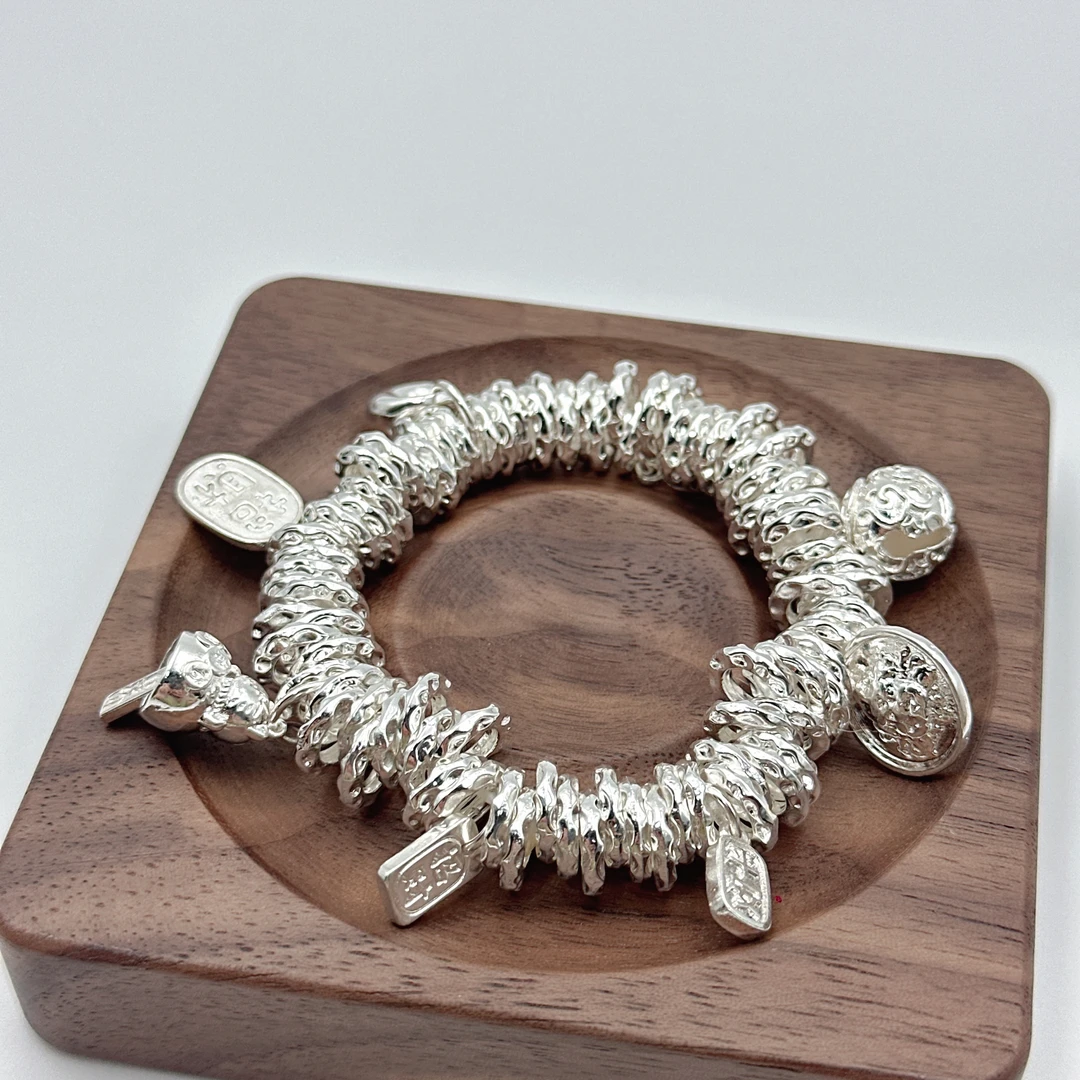 足银手链 腰缠万贯银9999手工实心吉言盘缠手链招财转运高级轻奢