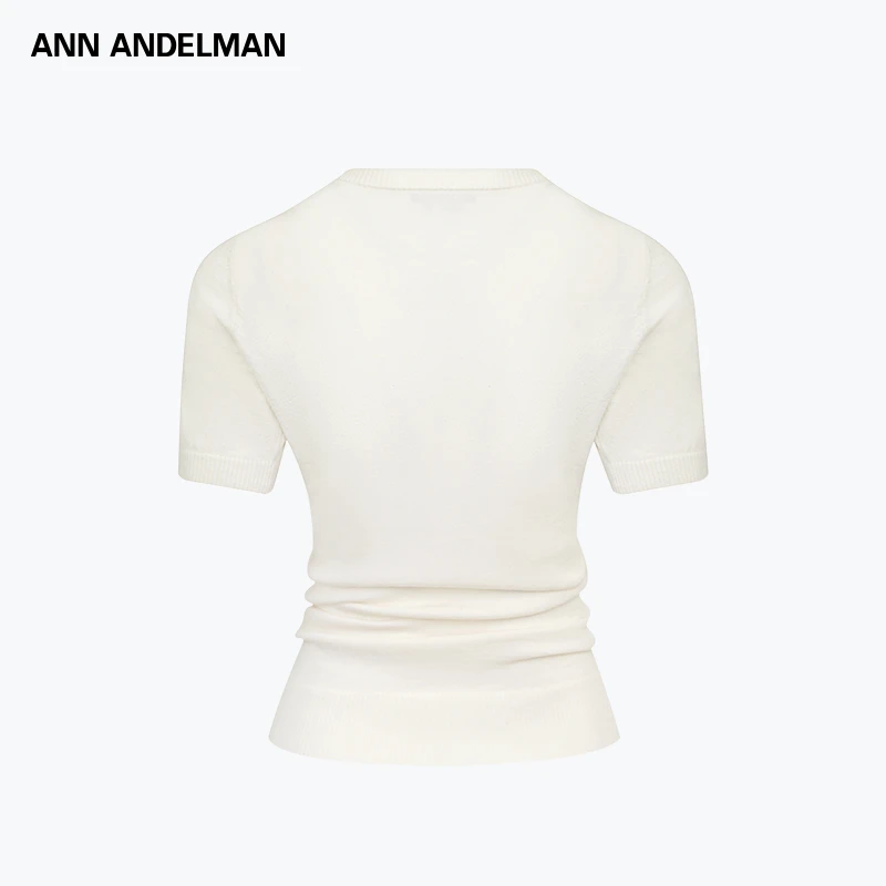 ANN ANDELMAN 纯色流光风圆领修身短款套头上衣堆叠毛织短袖T恤