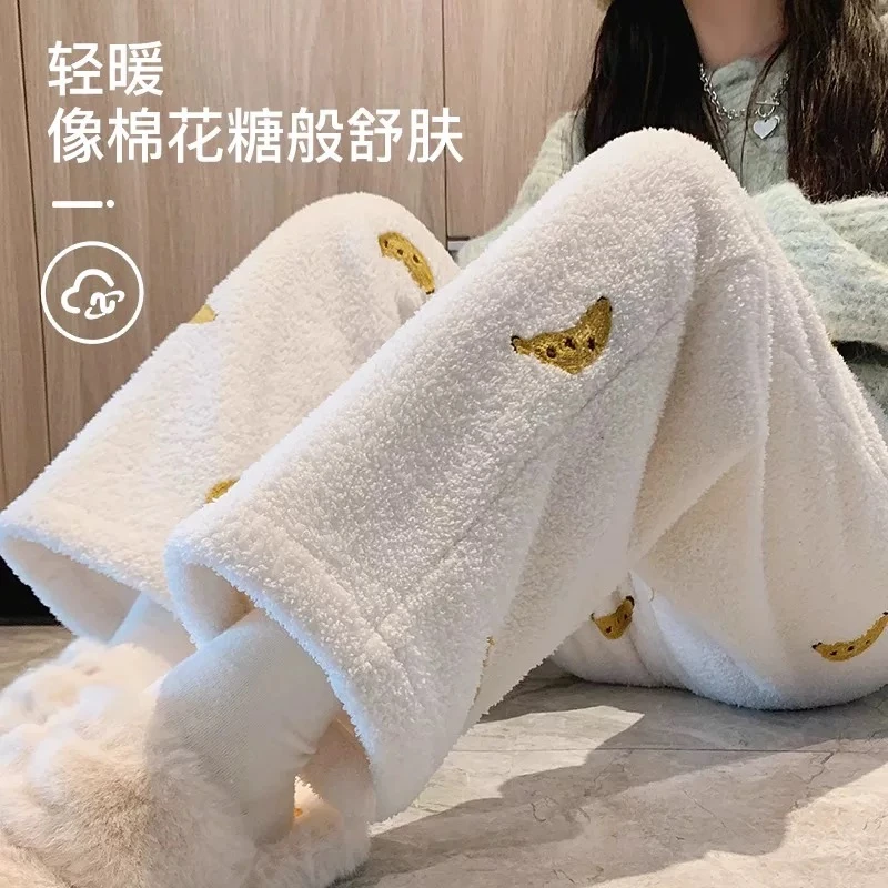 孕妇睡裤不勒肚子冬季羊羔绒暖暖裤加绒加厚大码保暖可调节家居裤