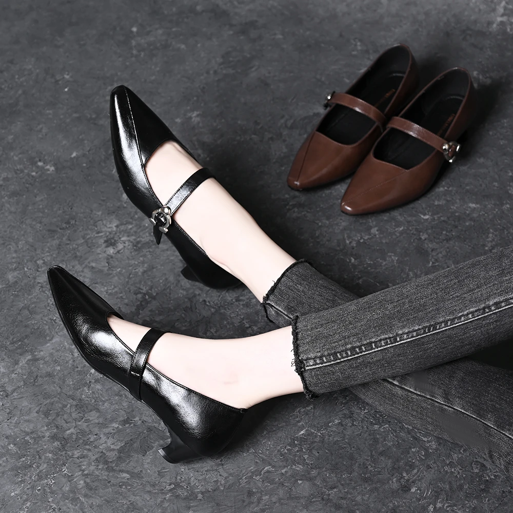 复古方头浅口单鞋女2025春秋百搭粗跟法式低跟通勤小皮鞋