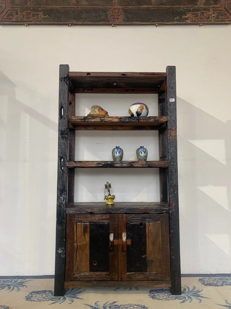 老船木书架，置物架，造型古朴典雅，三层经典设计，尺寸88/35/165