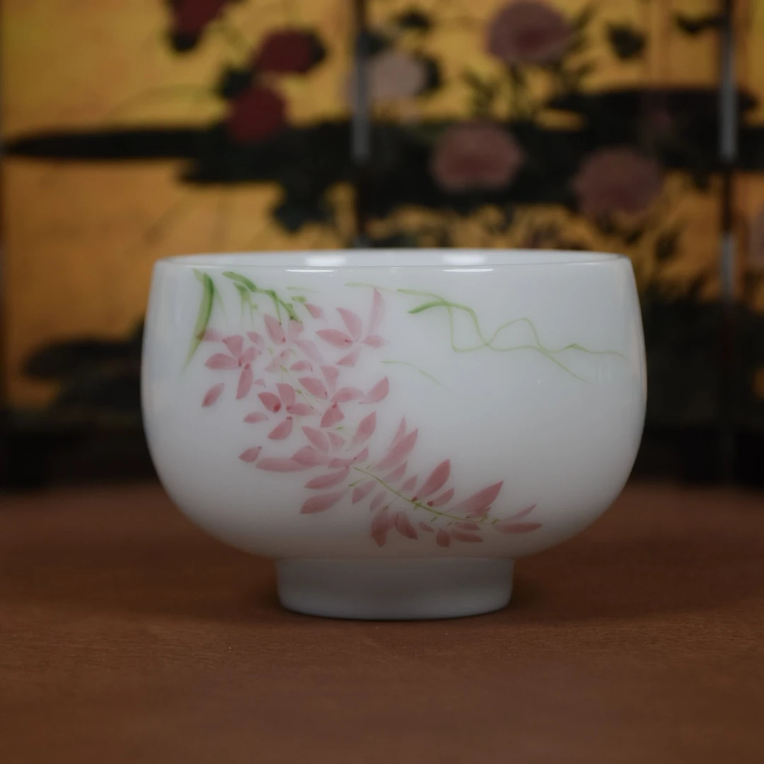 冰种玉瓷手绘主人杯高档家用泡茶专用品茗杯商务送礼茶具女生