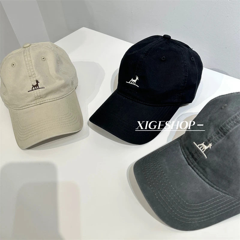 刺绣小狗棒球帽女宽帽檐显脸小遮阳百搭复古街头防晒棒球帽男ins