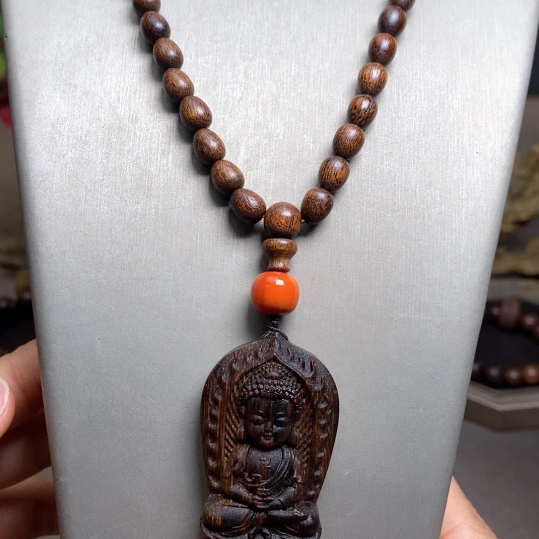 沉香手串越南芽庄黄棋楠06×108➕富森红土宝宝佛沉香木雕