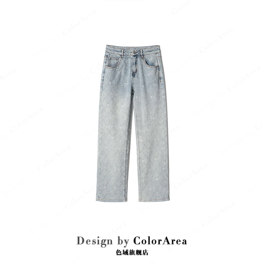 ColorArea/色域春季新款弹力高腰显瘦百搭长裤牛仔裤直筒阔腿裤
