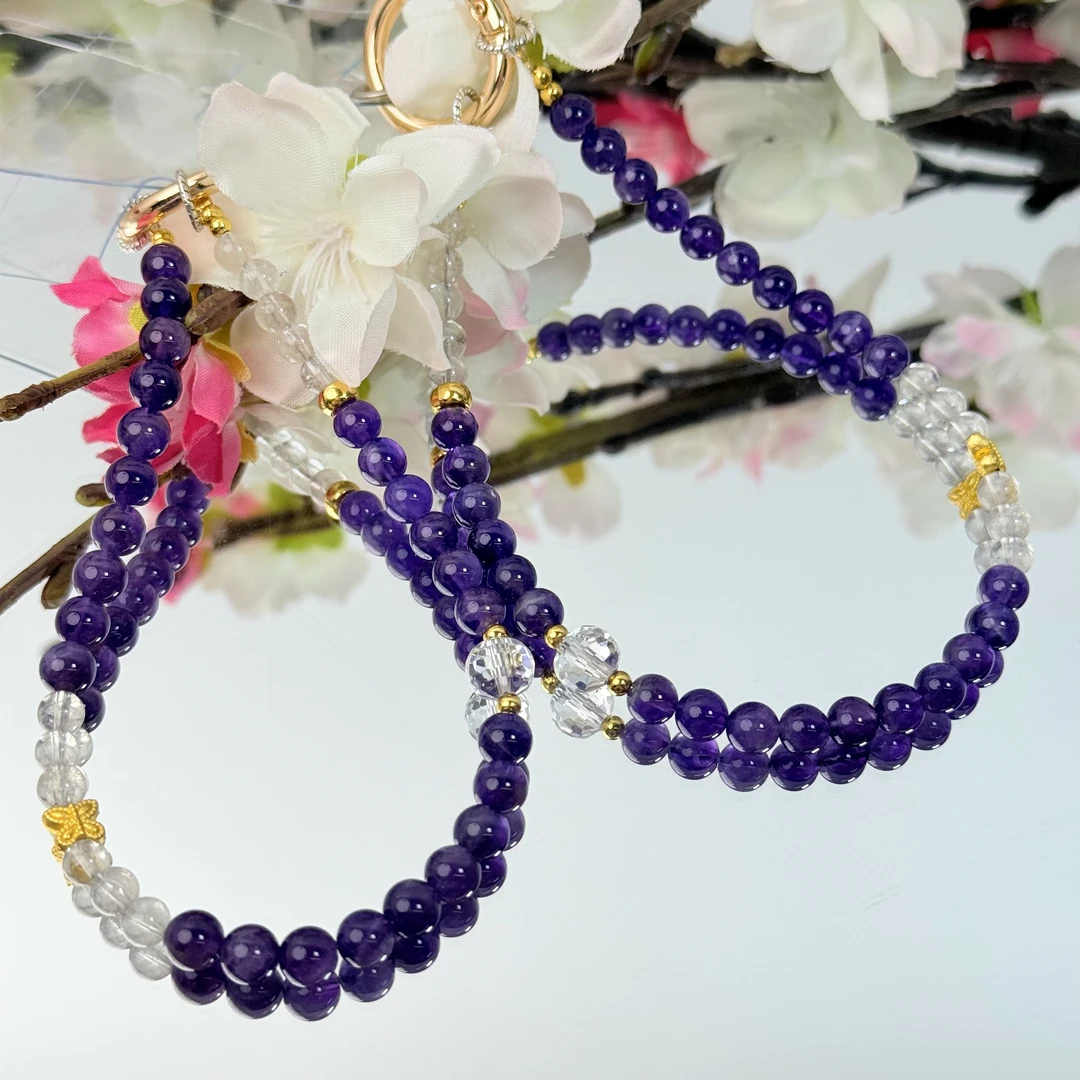 【紫财挂件】紫水晶白水晶6mm挂件手机挂面小仙多样性发其一