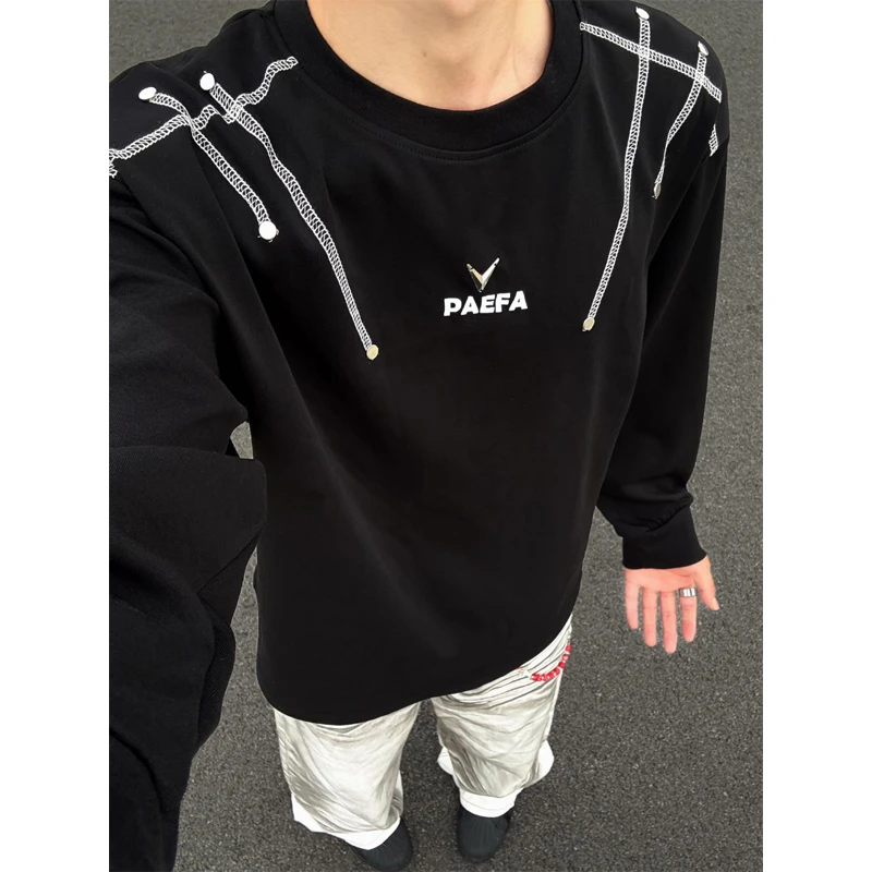 美式复古高街刺绣结构款时尚舒适设计感cleanfit宽松长袖卫衣T恤