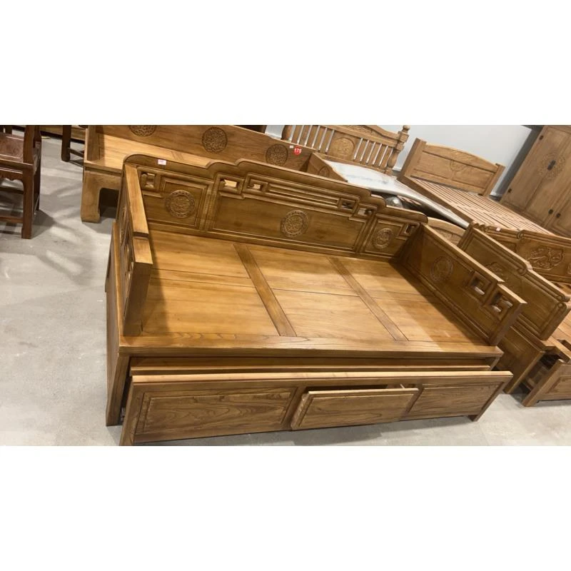 老榆木国色天香伸缩推拉罗汉床新中式实木榫卯简约风格