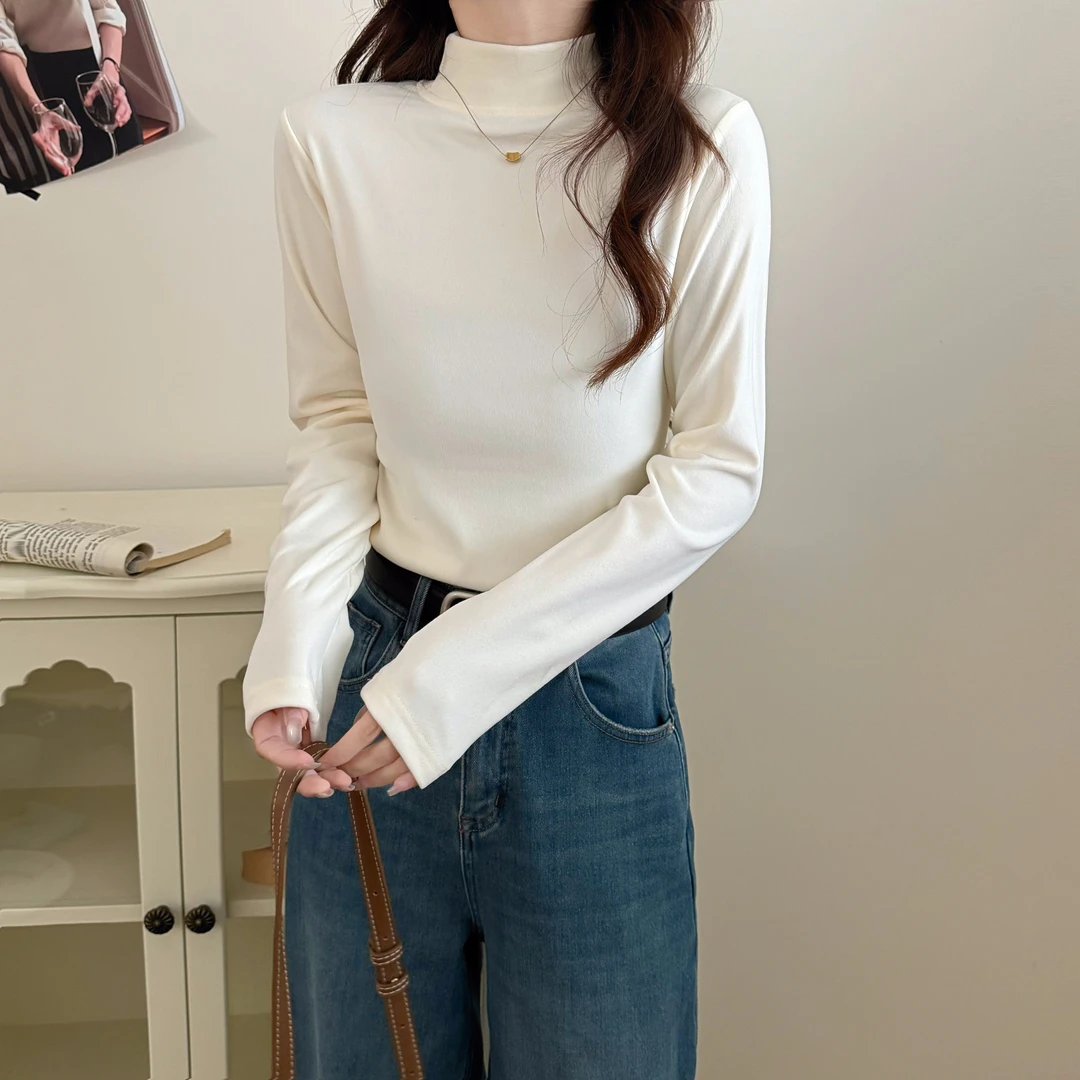 【现货宠粉】重磅磨毛高品质绒打底女内搭长袖秋冬半高领打底衫