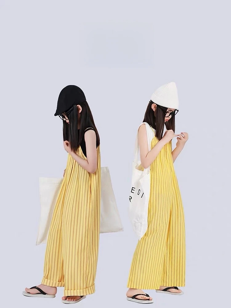 女童吊带连体裤套装2025夏季新款洋气休闲度假长裤百搭宽松阔腿裤