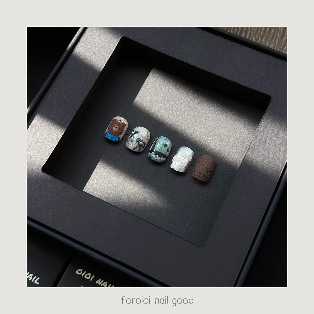 foroioinail 小众系列“调皮熊仔”手绘穿戴甲 手工穿戴甲