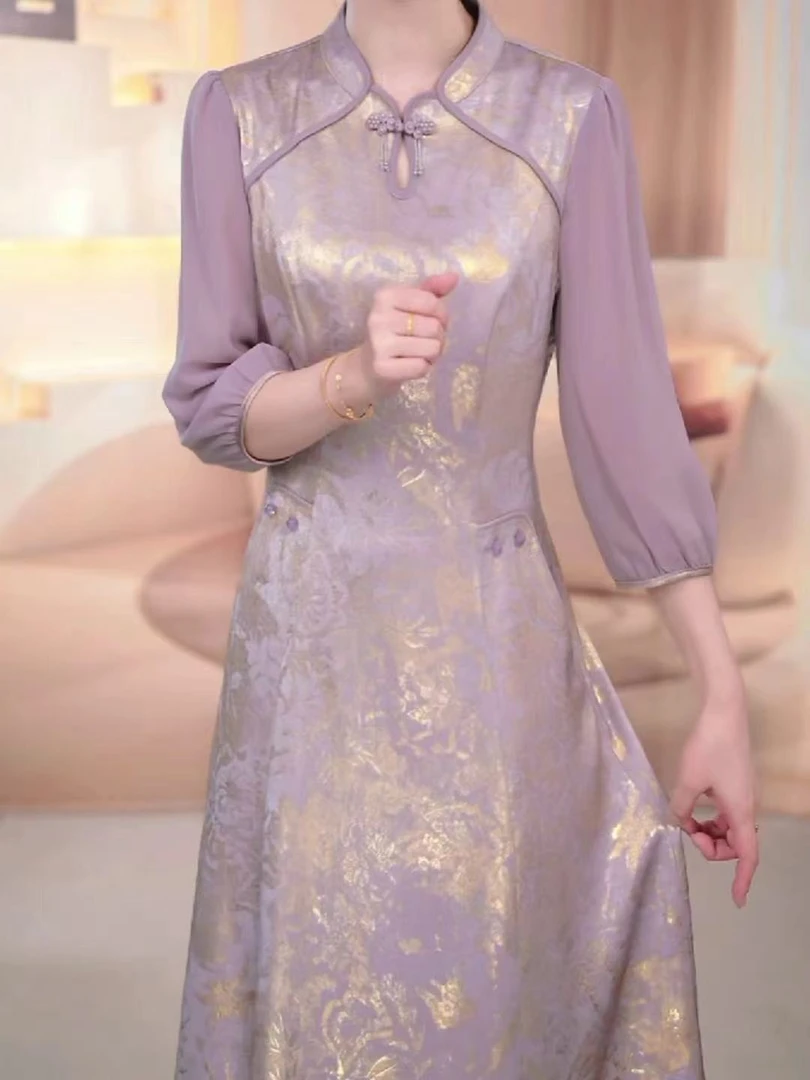 【连衣裙裙子】2025秋新款修身优雅显瘦新中式气质减龄古典连衣裙