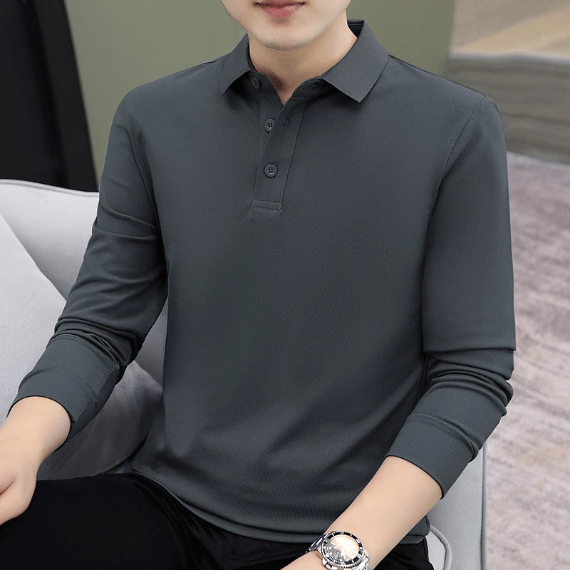 polo衫男士T恤棉感长袖刺绣商务春秋装打底衫秋衣翻领体桖上衣男
