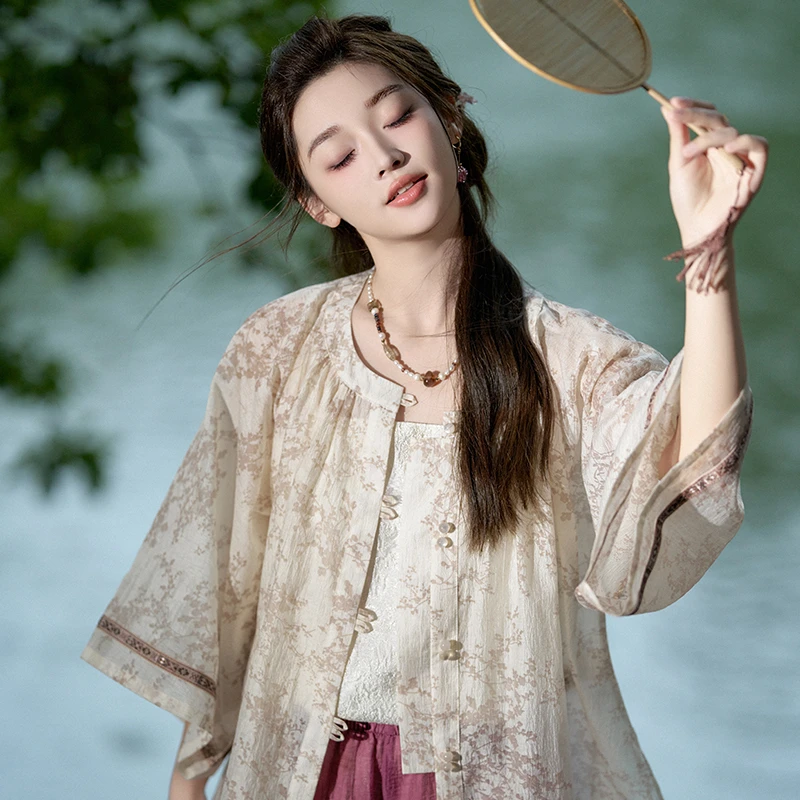 十三余小豆蔻儿[点梅枝]国风轻薄凉爽夏季上衣阔腿裤国风套装