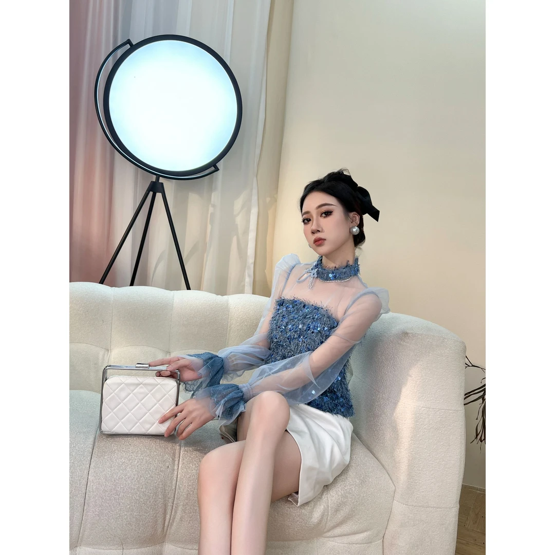 设计师新款衬衫上衣衬衣长袖长款时尚气质小众设计感 91449