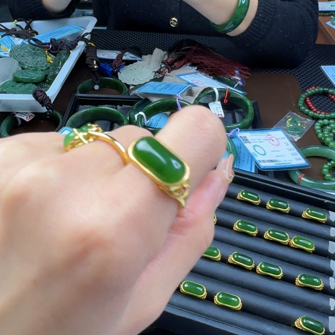 和田玉（碧玉）戒指银S925镶嵌