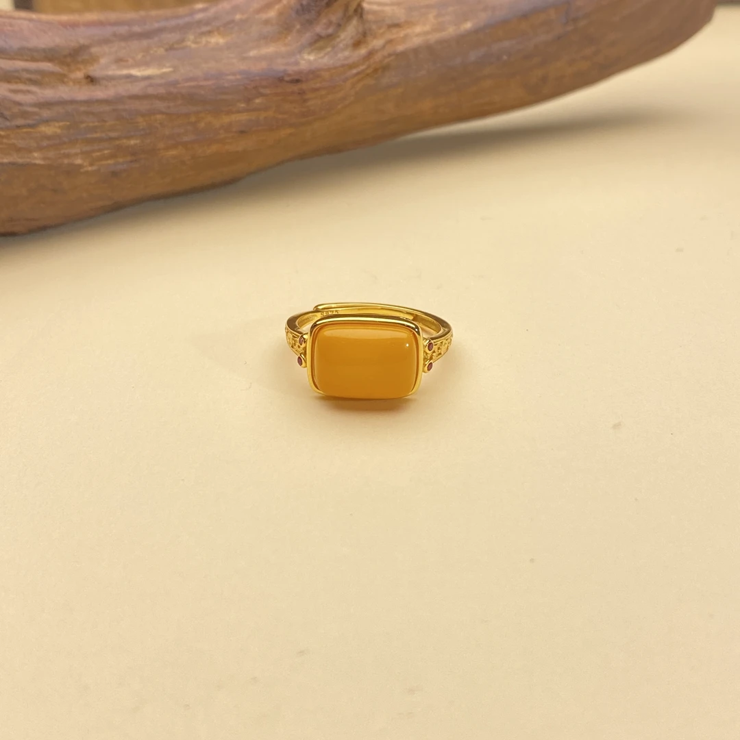 【小北严选】S925银蜜蜡戒指1-BH03X939 【多样性发一件】约10*7mm