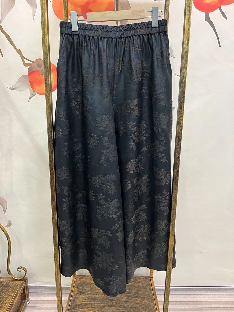 气质提花香云纱阔腿裤口袋休闲时尚新中式设计师百搭黑色夏季女士