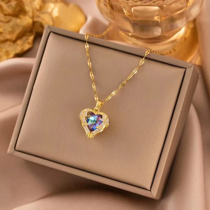 合金合成锆石项链 【王总甄选】18K--七彩石海洋之心项链WRQ
