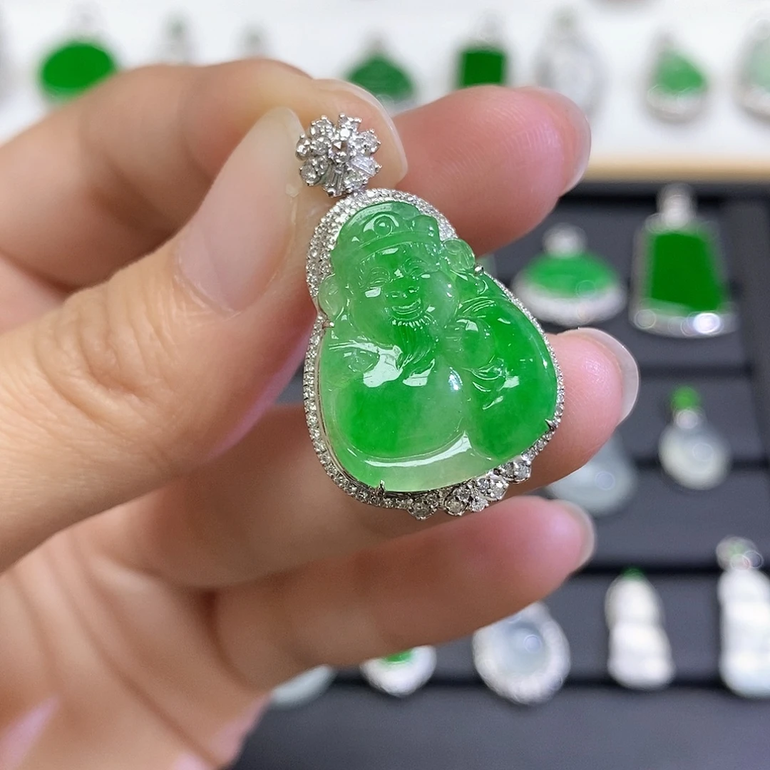 翡翠18K金镶嵌吊坠(不含链)