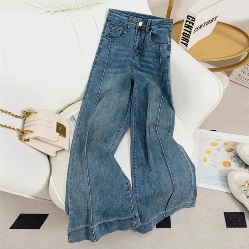 大码女装胖mm阔腿牛仔裤女高腰弹力2025春夏新款宽松直筒显瘦微喇