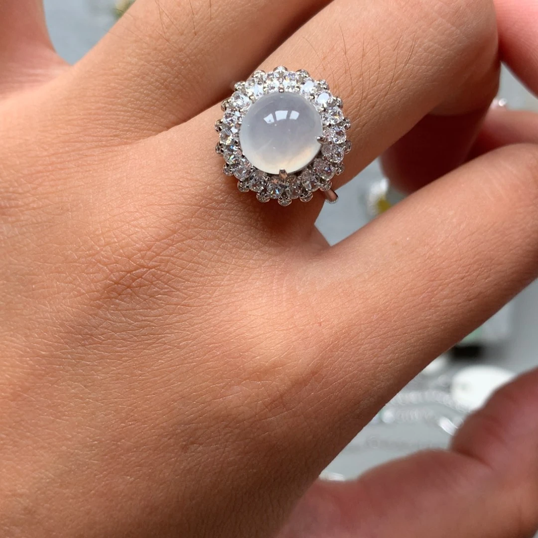 翡翠戒指银S925镶嵌戒指