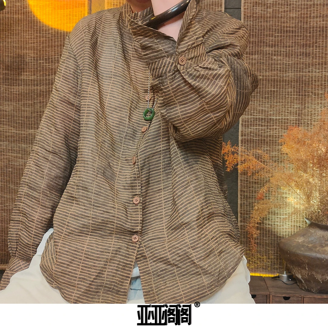 阁阁精选【圆领条纹苎麻衬衫】25夏透气圆领条纹苎麻衬衫863