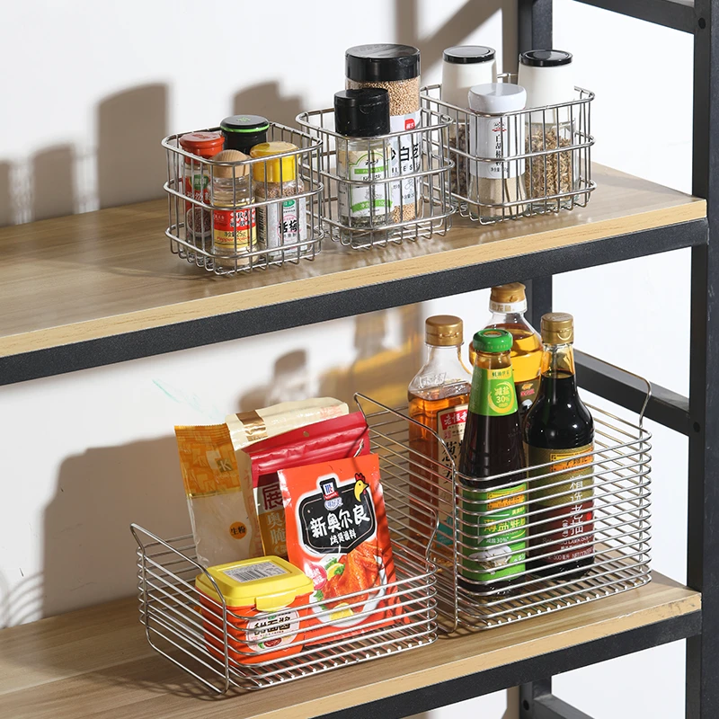 304不锈钢网格收纳筐零食水果收纳篮厨房储物桌面杂物整理置物架