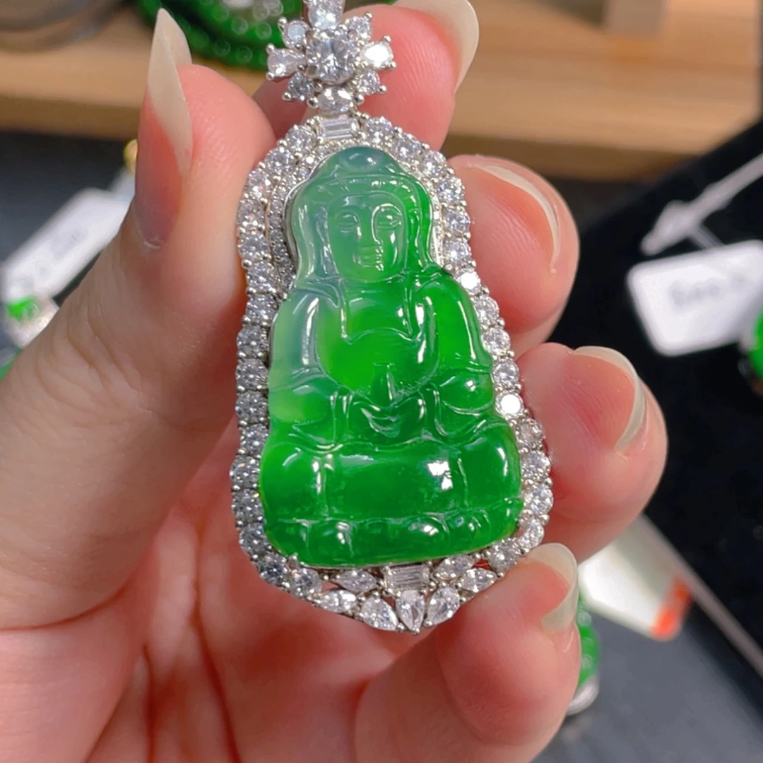 吊坠(不含链)银S925镶嵌翡翠