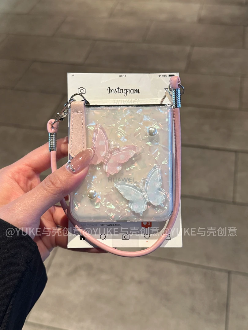 贝壳纹适用华为pocket2折叠手机壳手提p50pocket女oppofindN3flip