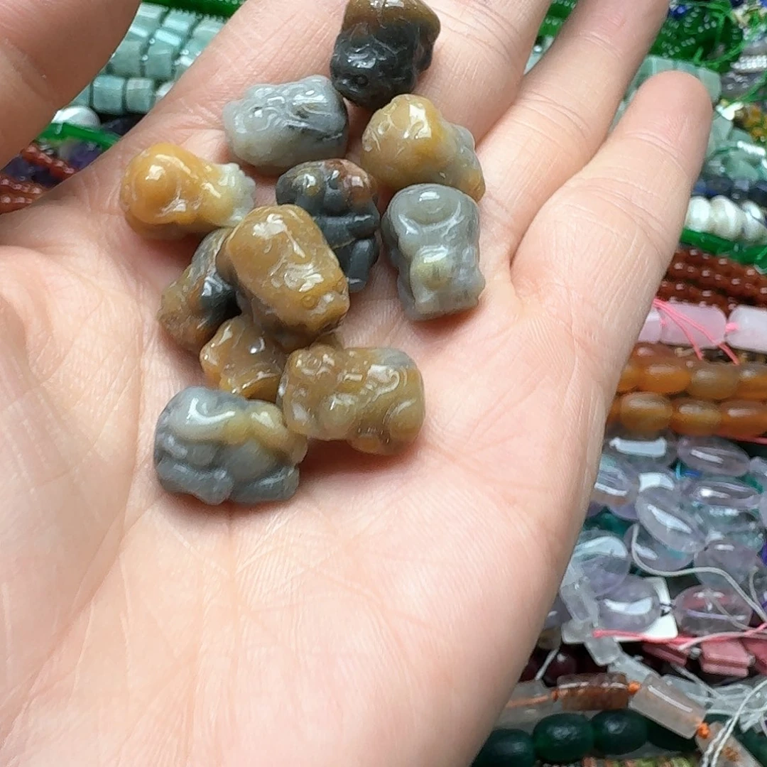 玛瑙/玉髓合金珠宝半成品一颗12x16m黄龙玉貔貅