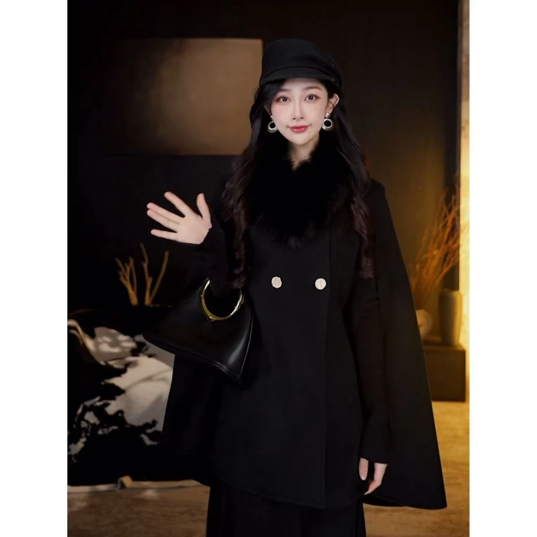 有洧Youwei【茶叙棕影】春秋显气质高级小众设计感斗篷25SS0749