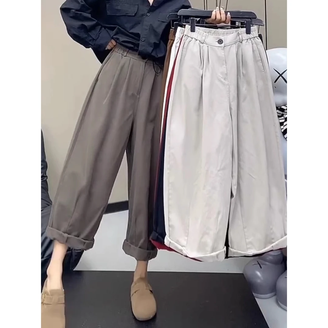 大码女装哈伦阔腿牛仔裤女春季新款胖mm欧货松紧腰宽松显瘦奶奶裤