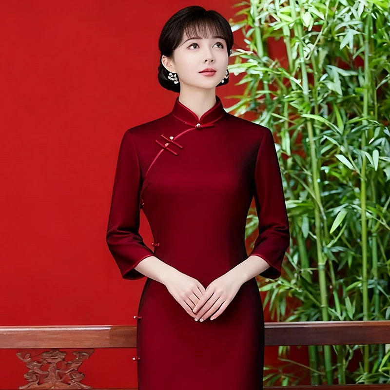 喜婆婆婚宴装2025新款秋冬季儿子结婚旗袍连衣裙平时可穿妈妈礼服