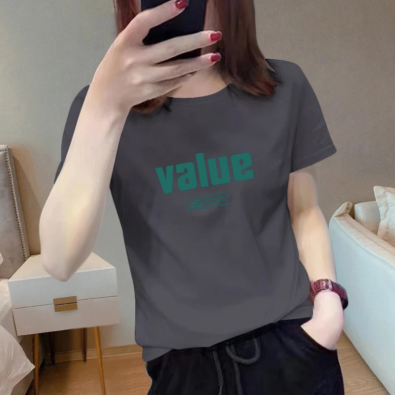 2025夏季新款纯棉短袖t恤女中长款宽松上衣ins显瘦大码打底衫潮