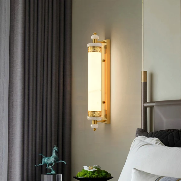 新中式全铜仿云石珐琅彩壁灯客厅卧室书房茶室背景墙走廊过道灯